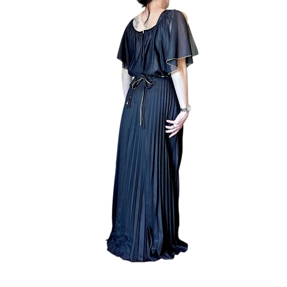 VTG Black Fairy Goddess Long Dress Formal Floor Length Sz 6 Greecian Party Belt - Picture 3 of 16